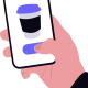 phone with a hadn and clicking cup